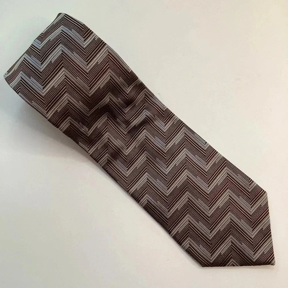 2/$30 VINTAGE Brown Woven Italian Silk Tie Eclectic Grandpa Style - Picture 3 of 11
